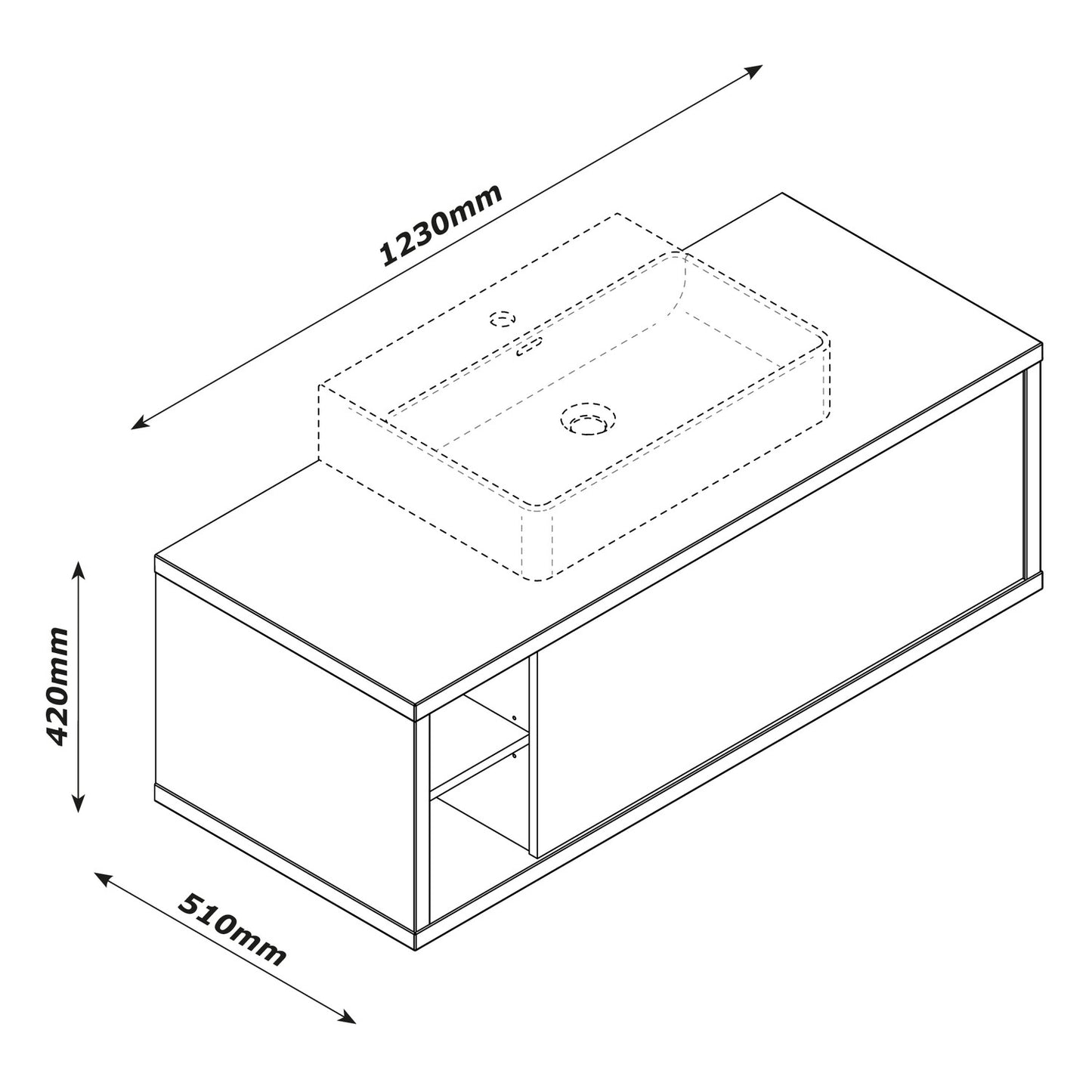 Base Lavabo con Lavandino - 123x42x51 cm