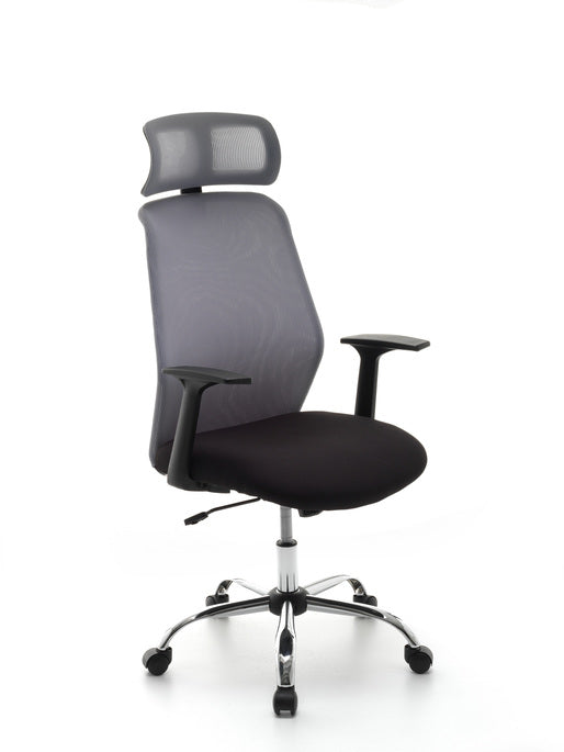 Poltrona per Ufficio Direzionale Mod Kart - Struttura in Acciaio Cromato - Tessuto Nero - Schienale a Rete - Dim.L49.5xP64xH116-123.5 cm