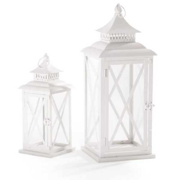 Lanterna in Metallo con Vetri Laterali - 26x26x69 cm - Colore Bianco Avorio