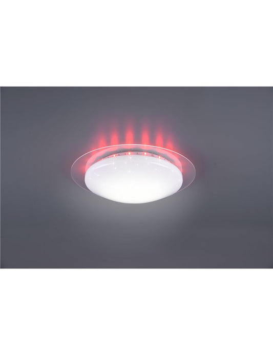 Plafón LED Bilbo, difusor efecto estrella blanco con borde transparente, retroiluminación RGB y mando a distancia multifunción