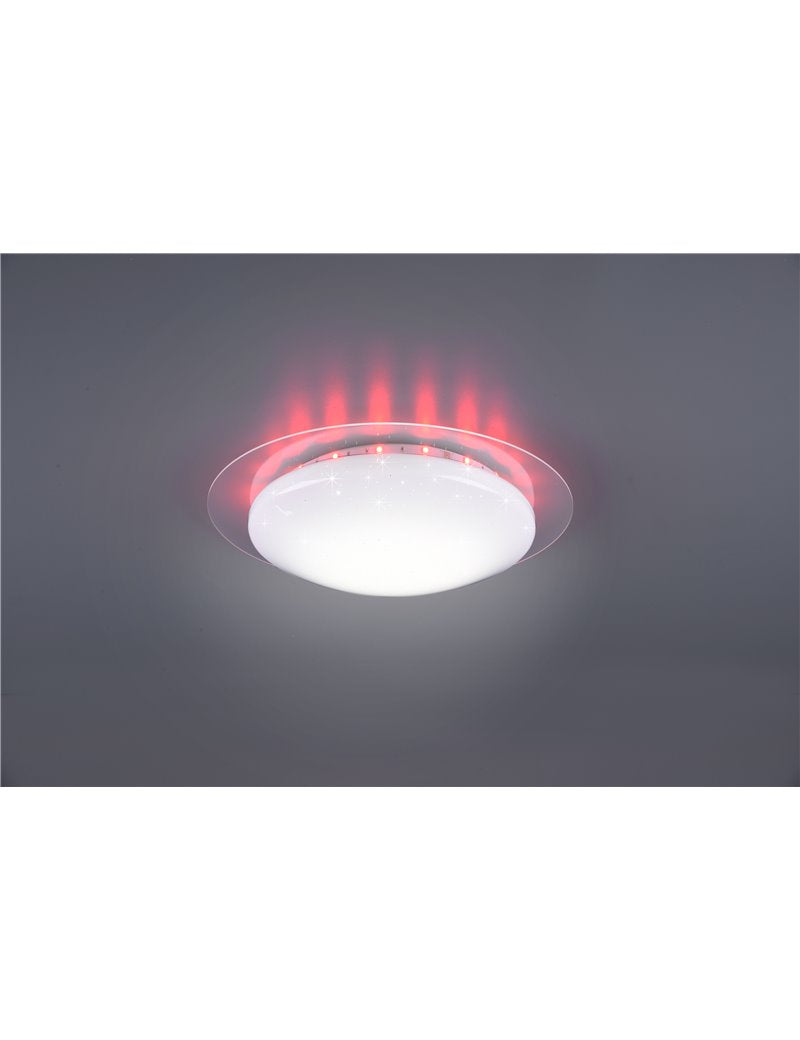 Plafón LED Bilbo, difusor efecto estrella blanco con borde transparente, retroiluminación RGB y mando a distancia multifunción