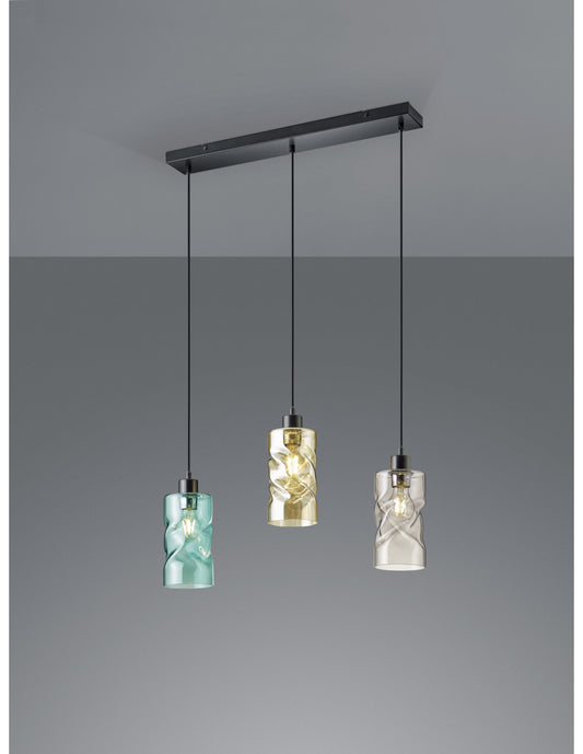 Lámpara Colgante Moderna Swirl 3xE27 Vidrio Negro Y Multicolor L60 cm Trio Lighting