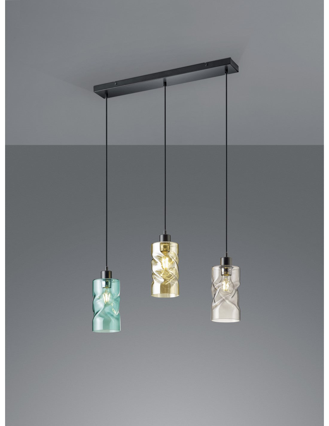 Lámpara Colgante Moderna Swirl 3xE27 Vidrio Negro Y Multicolor L60 cm Trio Lighting