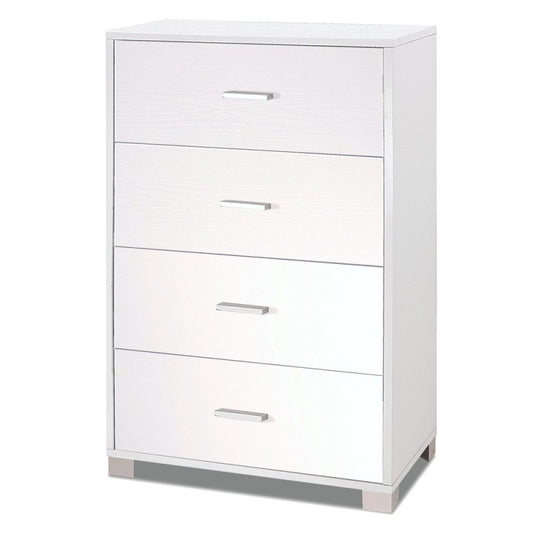 Cómoda de dormitorio con cuatro cajones de fresno blanco 70x41x h112 cm