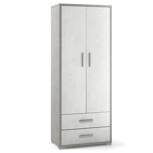 Armario multiusos con dos puertas y dos cajones en cemento blanco 71x41x h182 cm