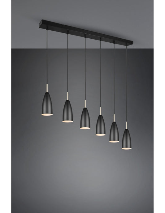 Suspensión Lineal Grande Isola Farin 6 Luces Negro Trio Lighting