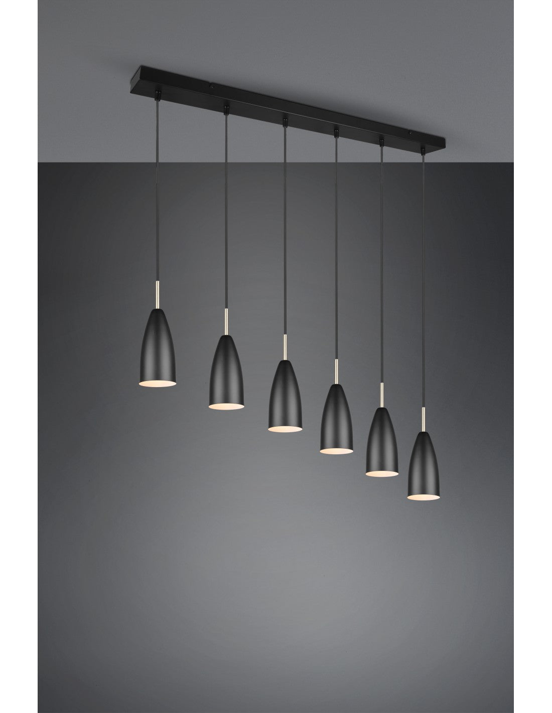 Suspensión Lineal Grande Isola Farin 6 Luces Negro Trio Lighting