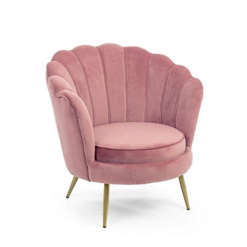 Sillón retro de terciopelo rosa pavo real 80 x 76 x 84 h cm