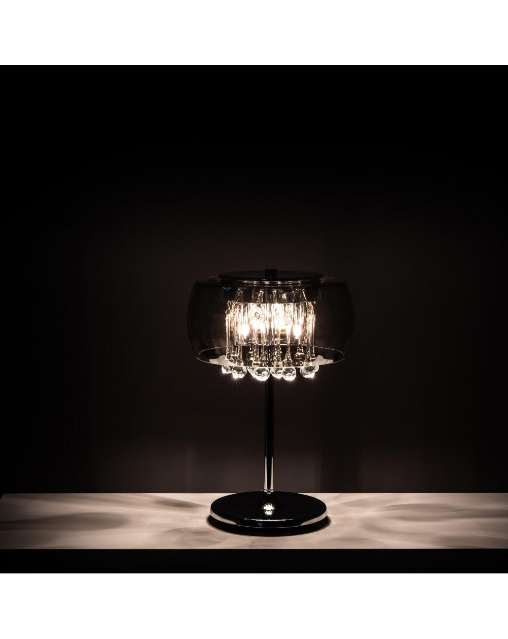 Lámpara de mesa con espejo en vidrio y metal cromado gris STS