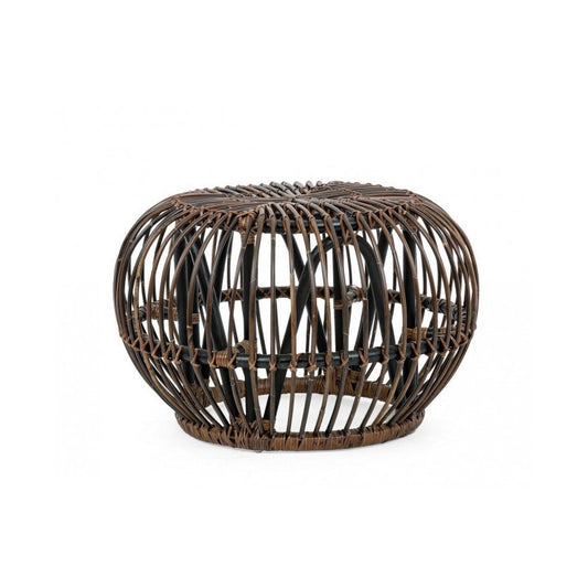 DOradal Mesa de centro tipo puf de exterior de ratán marrón diámetro 65x h44 cm