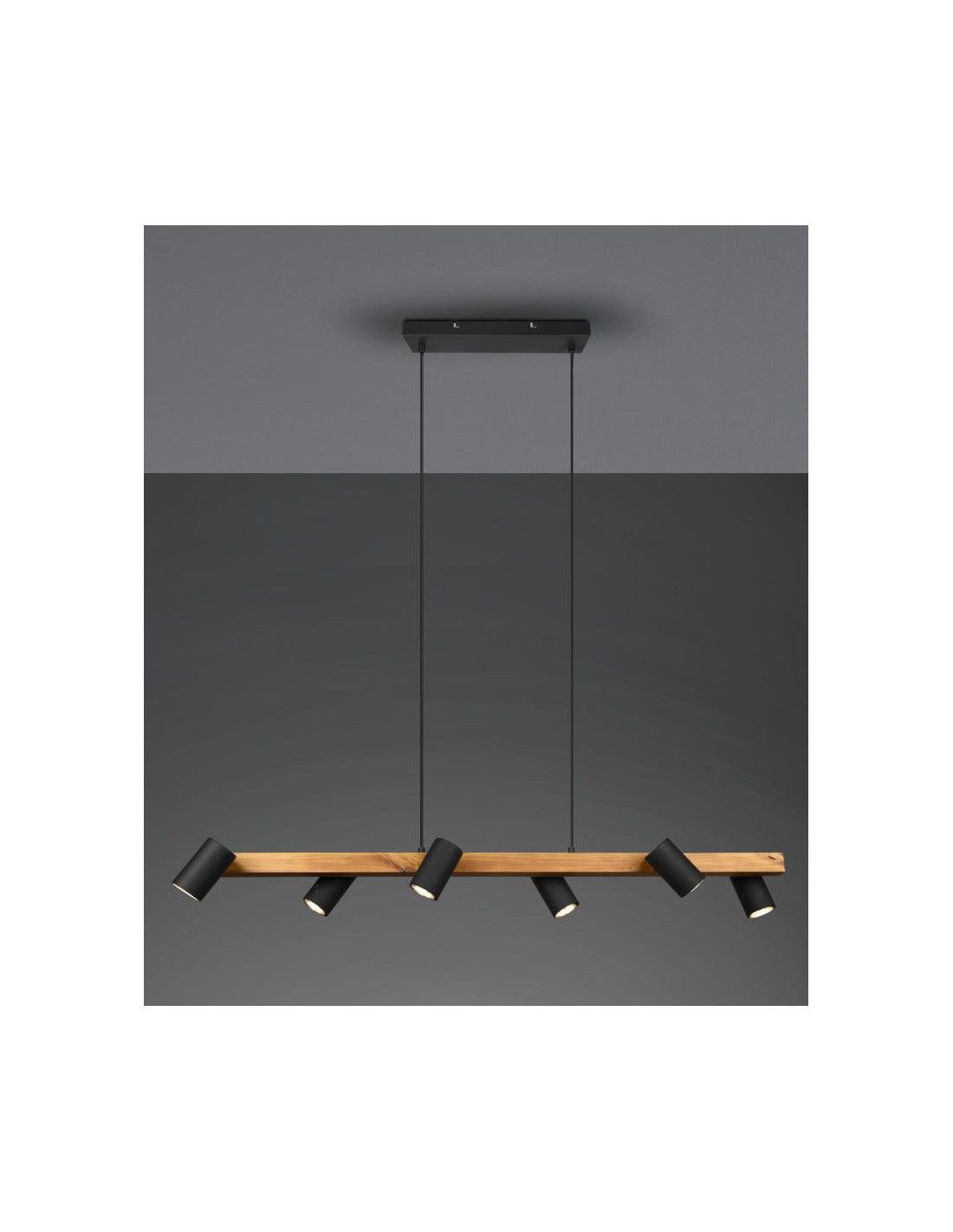 Lámpara de araña de isla de madera 6 puntos negros cilíndricos ajustables Marley Trio Lighting