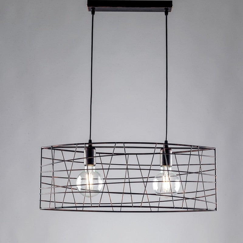 Lámpara colgante industrial de hierro Cobre Negro con dos luces 61x h25 cm