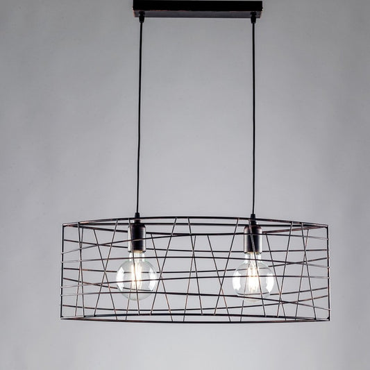 Lámpara colgante industrial de hierro Cobre Negro con dos luces 61x h25 cm