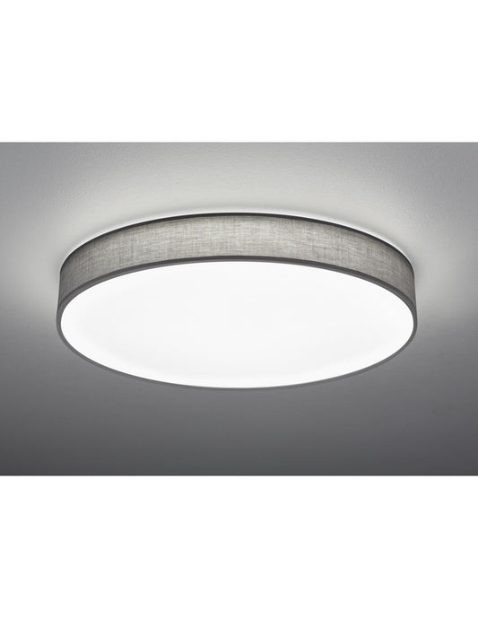 Plafón LED grande con pantalla de tela Gris Lugano Ø75 cm Trio Lighting