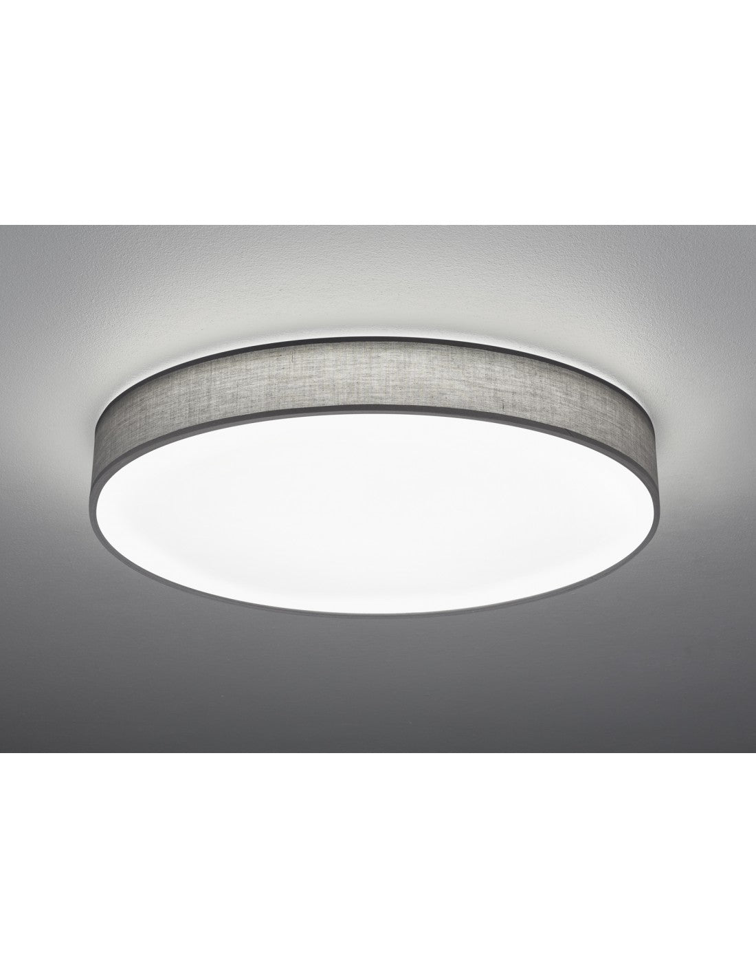 Plafón LED grande con pantalla de tela Gris Lugano Ø75 cm Trio Lighting