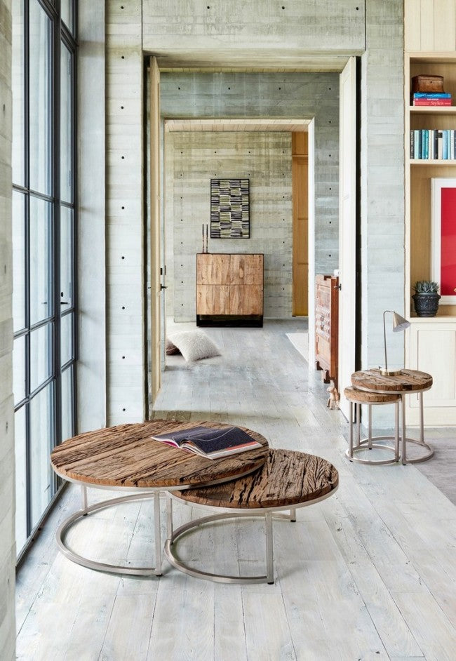 Juego de 2 mesas de centro modernas de madera y metal Rafter