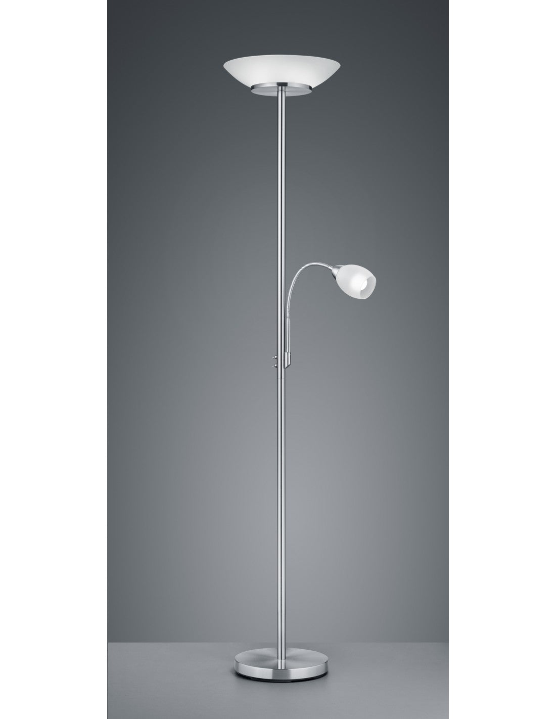 Lámpara de pie con punto de lectura Gerry Nichel Vidrio Blanco Ø34 cm Trio Lighting