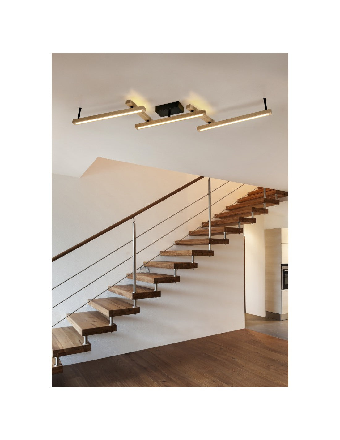 Lámpara de techo grande con varillas de madera ajustables, iluminación Vintage de doble Led Bellari Trio