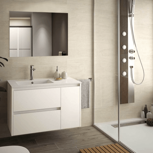 Mueble de baño suspendido Resia alerce blanco 90x46x54 H