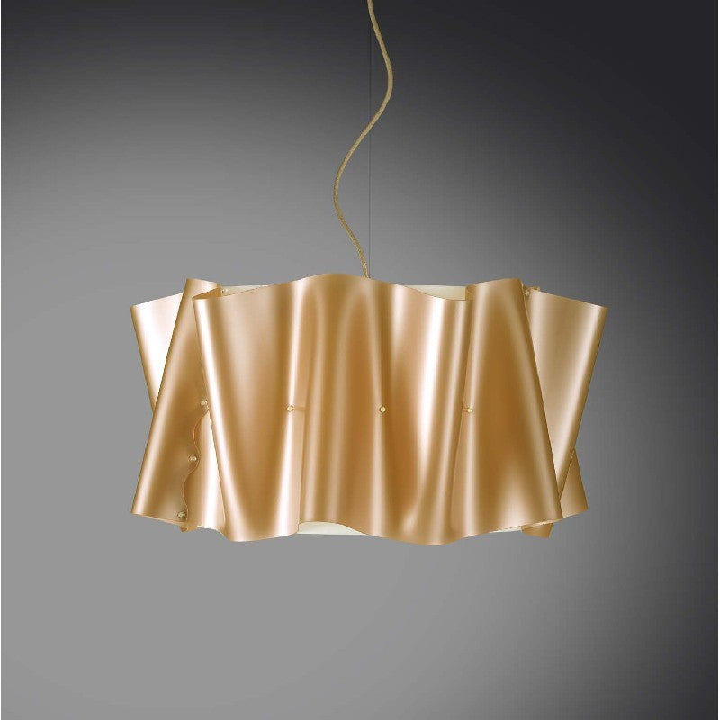 Lámpara colgante cinco luces pantalla FOLIO en Polilux Oro diámetro 60x h32 cm