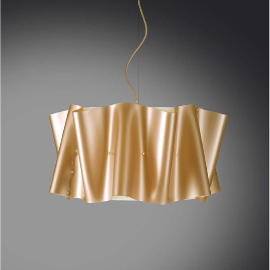 Lámpara colgante cinco luces pantalla FOLIO en Polilux Oro diámetro 60x h32 cm