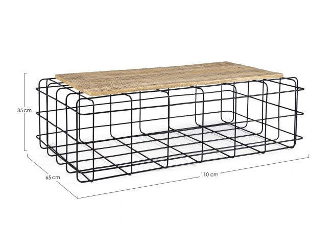 Mesita Trellis rectangular de metal y madera