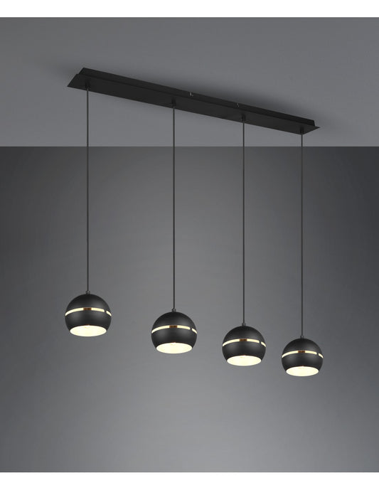 Fletcher Suspensión Lineal 4 Difusores Esféricos Negro Trio Lighting
