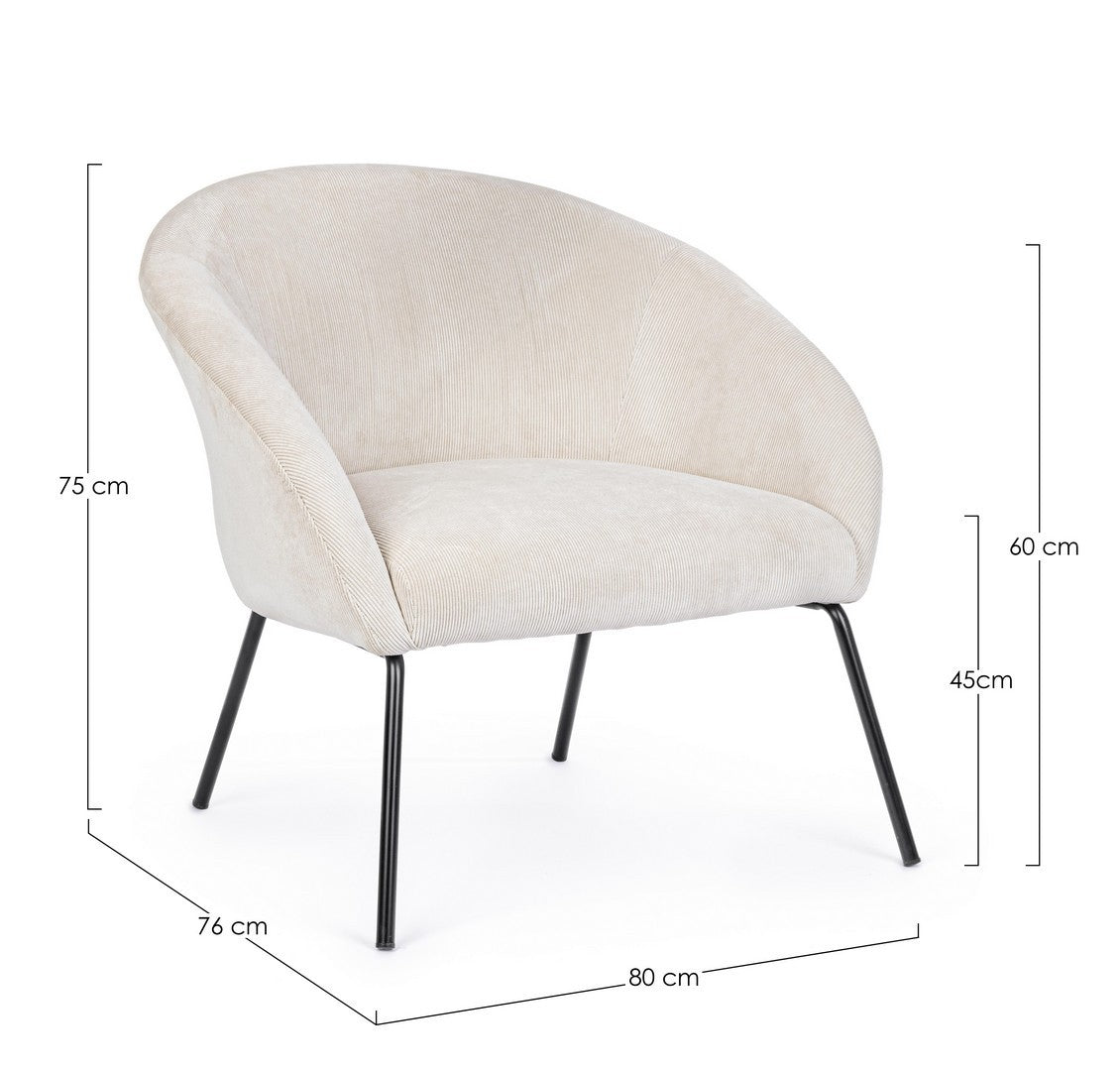 Aiko Velvet sillón de metal terciopelo blanco 80 x 76 x 75 cm