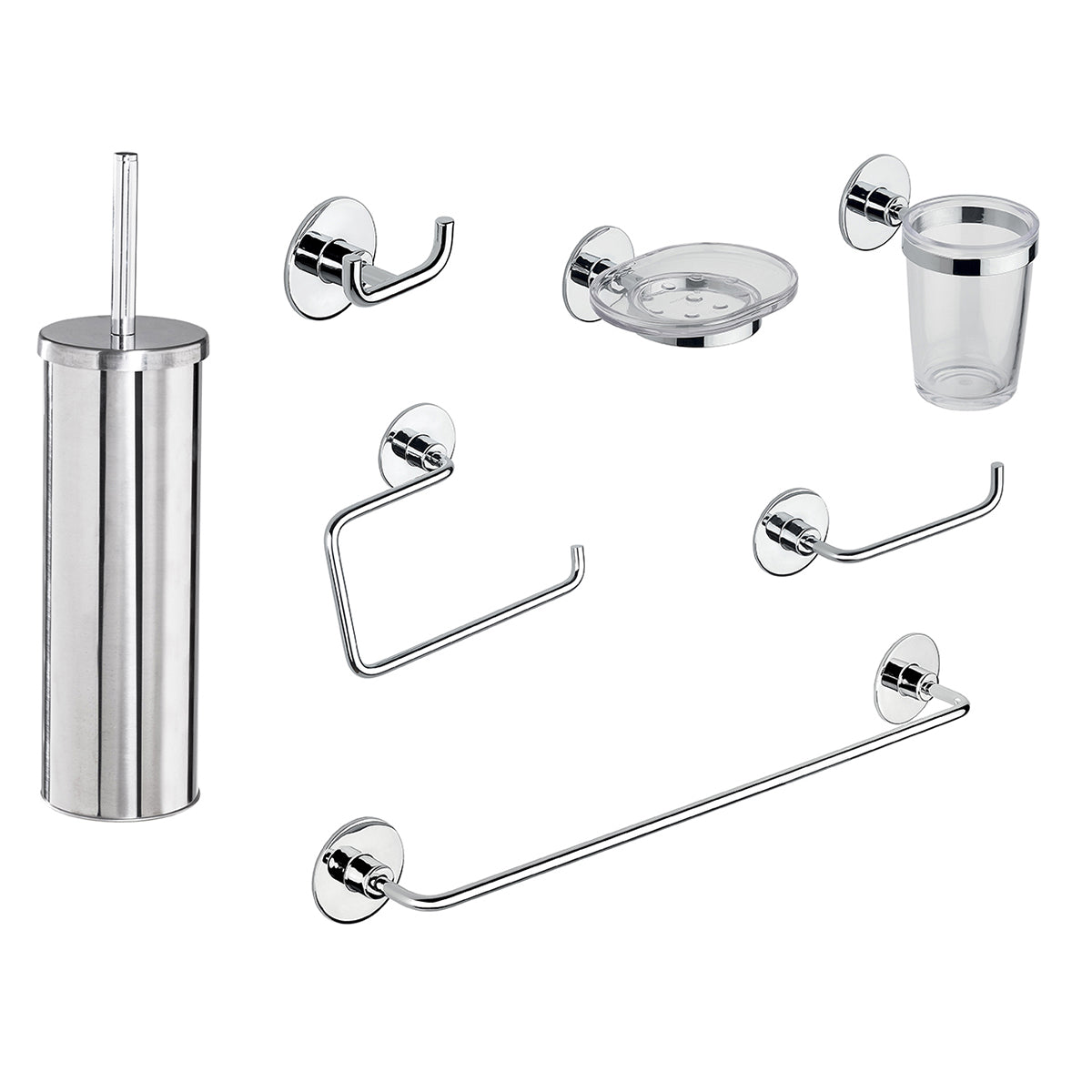 Set de accesorios de baño Wind con adhesivo de doble cara + tornillo cromado