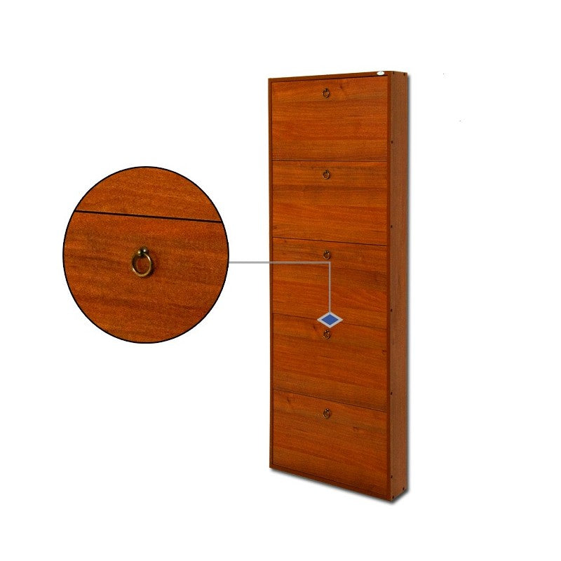 Zapatero slim de madera de melamina con 5 solapas de nogal antiguo h.180x65x15 cm