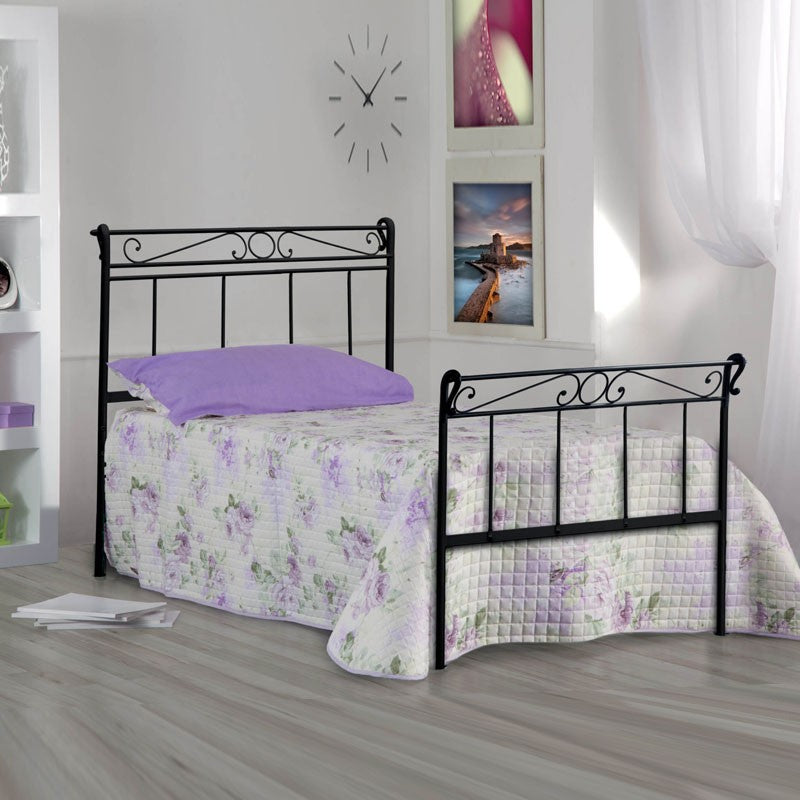 Cama individual de hierro con pie de cama Negro LEONARDO 95x218x h118 cm