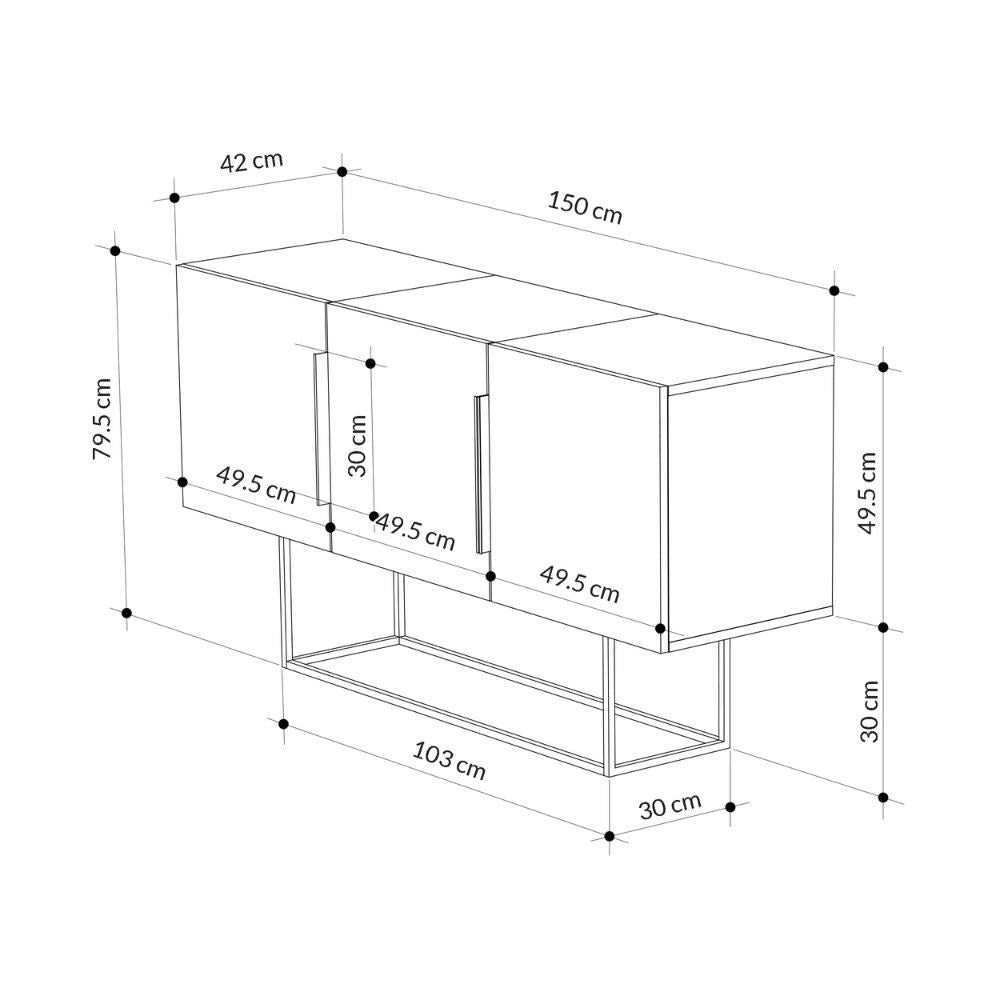 Aparador Tontini 3 puertas gris tórtola hormigón blanco 150 cm