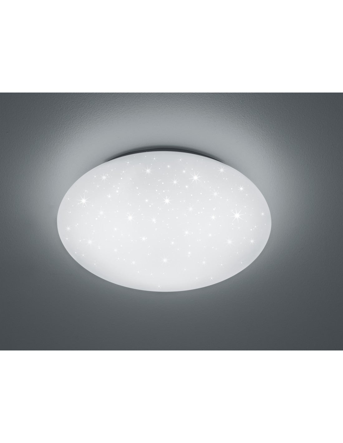Moderna lámpara de techo LED blanca Lukida con iluminación en trío con efecto de estrella parpadeante