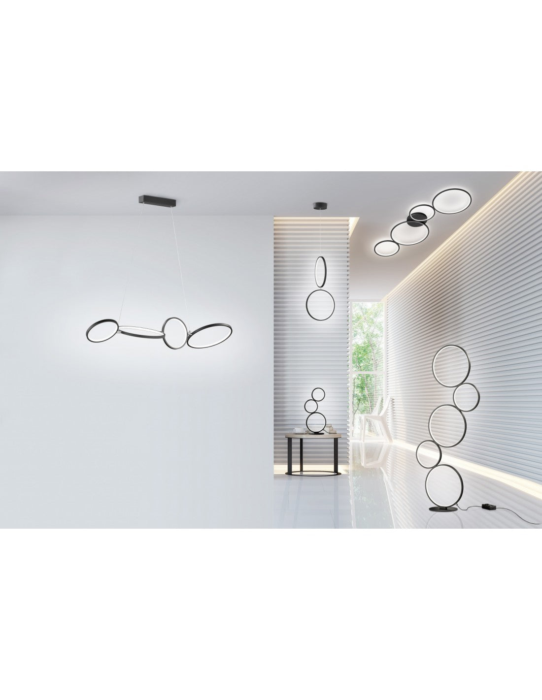 Lámpara de techo Rondo 4 círculos LED negros L 97 cm Trio Lighting