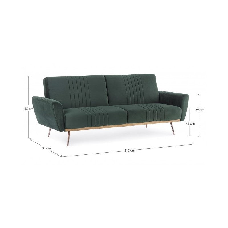 Sofá cama de tres plazas en terciopelo Verde Oscuro JOHNNY 210x83x h85 cm