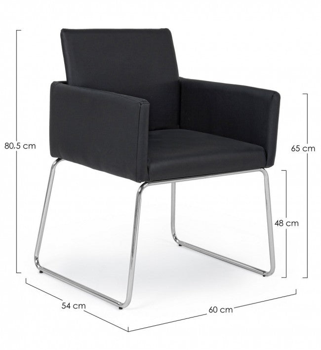 Silla con reposabrazos en símil piel Negro SIXTY 60x54x h80,5 cm