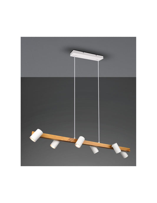 Lámpara de araña de isla de madera con 6 puntos cilíndricos blancos ajustables Marley Trio Lighting