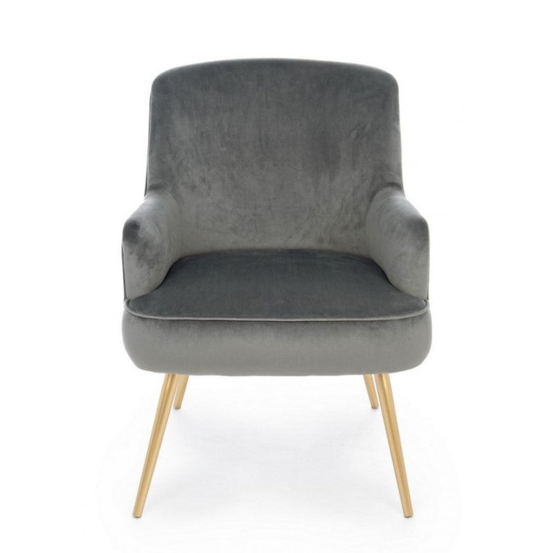 Sillón Clelia gris efecto terciopelo dorado