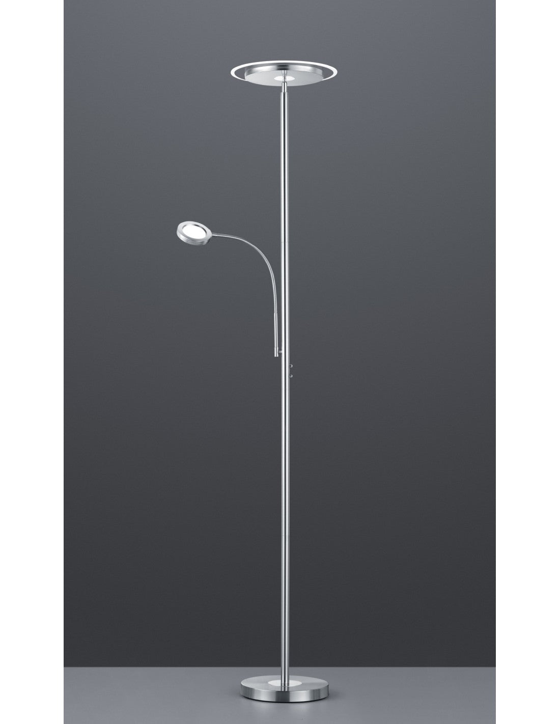 Lámpara de pie LED con foco de lectura regulable Ackbar Nichel Trio Lighting