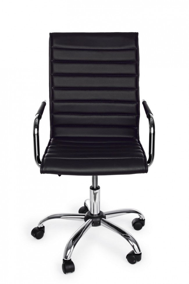 Sillón de oficina PERTH negro, regulable en altura con reposabrazos y ruedas en símil piel