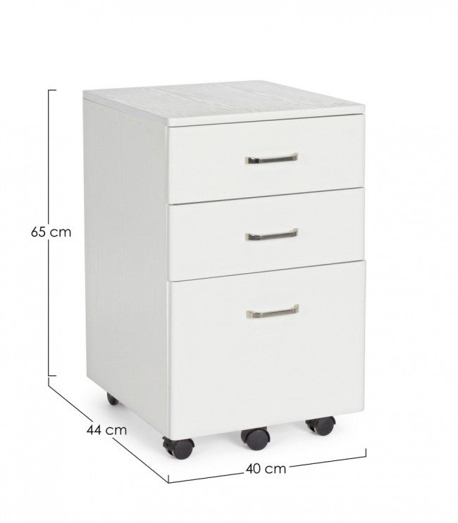 Cajonera de oficina en MDF con tres cajones en Fresno Blanco NADIR 40x44x h65 cm