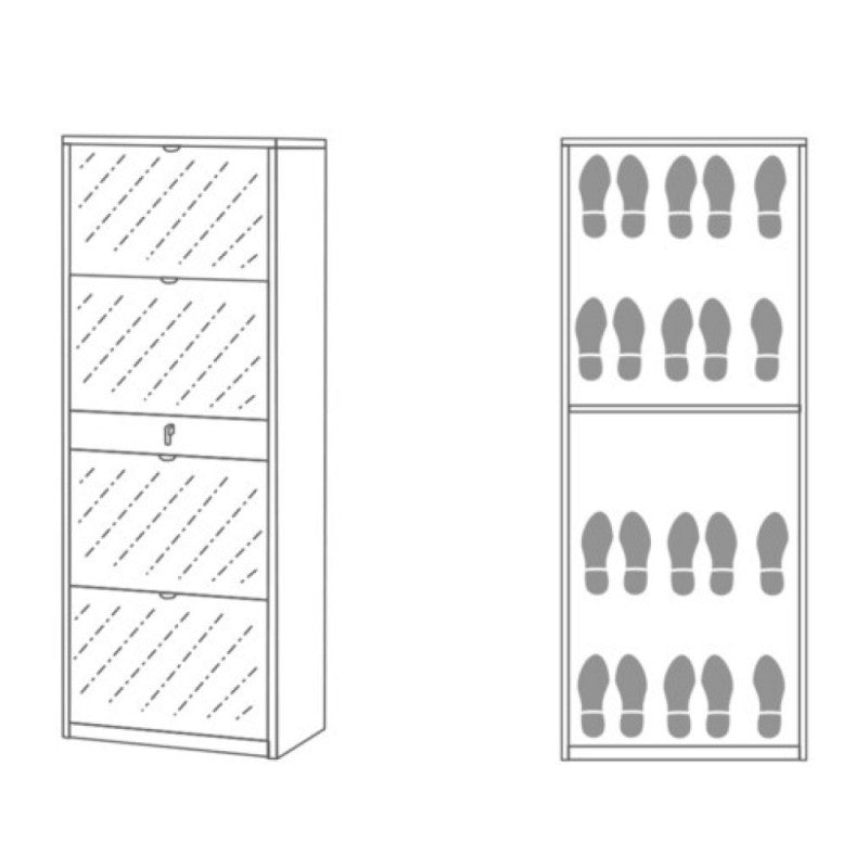 Zapatero con cuatro puertas de espejo y un cajón en Oxy White 63x29x h164 cm
