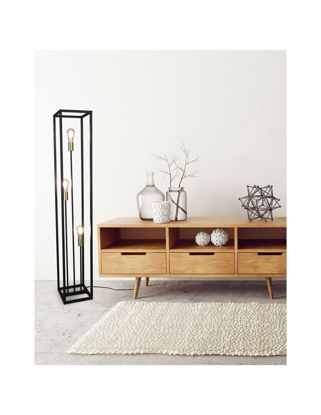 Lámpara de pie para salón 3 luces estructura metálica negra Vito Trio Lighting