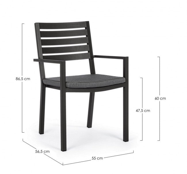 4x Silla antracita con reposabrazos y cojín de aluminio de estilo industrial