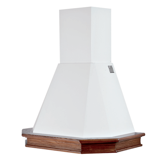 Campana extractora RUSTICA 5 LATI de acero inoxidable blanco y estructura de madera color tabaco 90 cm