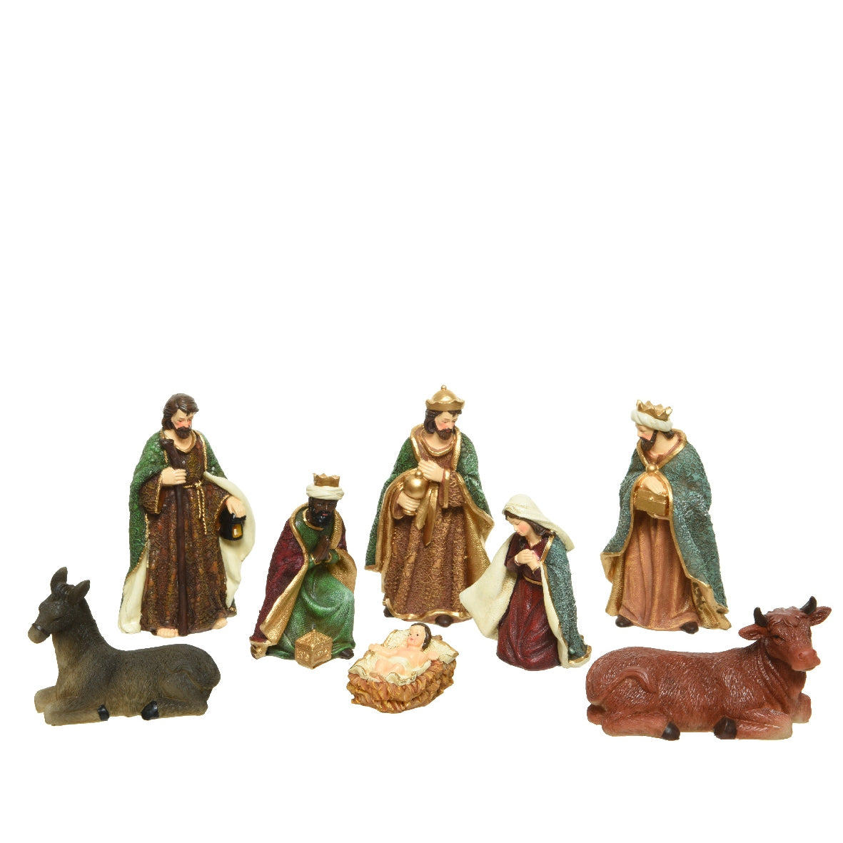 Set di 8 statuette della natività colorate, altezza 16,5 cm