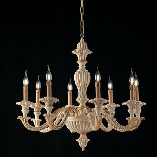 Araña de madera de marfil y pan de oro ocho luces 80x h70 cm