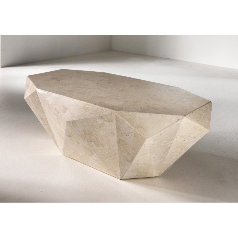 Mesa de centro moderna de piedra fósil beige 120 x 70 xh 40 cm