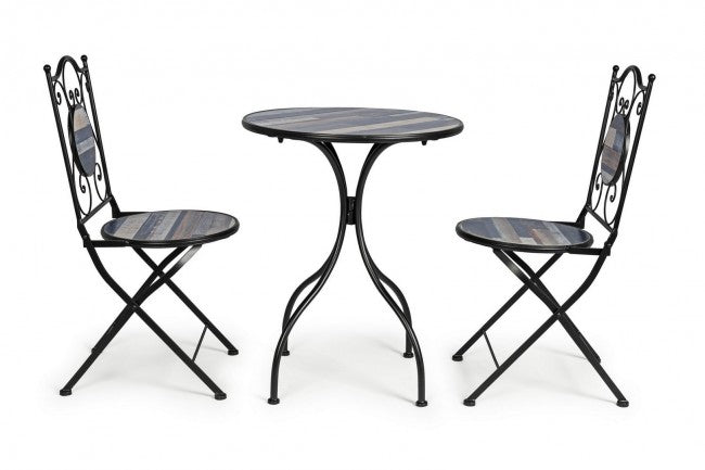 Juego de mesa y 2 sillas de jardín con adornos de cerámica Huston.