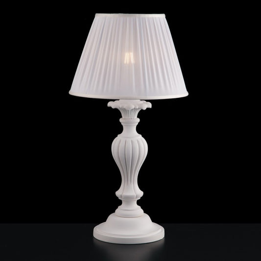 Lámpara Shabby de madera y pulpa de madera blanca con 1 luz y pantalla plisada blanca